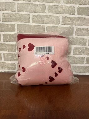 Victoria's Secret Pink Blanket with White and Red Heart Print